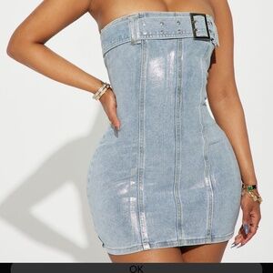 Foiled Denim Mini Dress